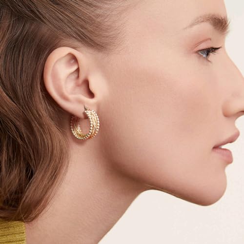 14K Gold Hoop Earrings for Women 14K Gold Chunky Hoop Earrings Chic Hoops Earring Gifts for Women2