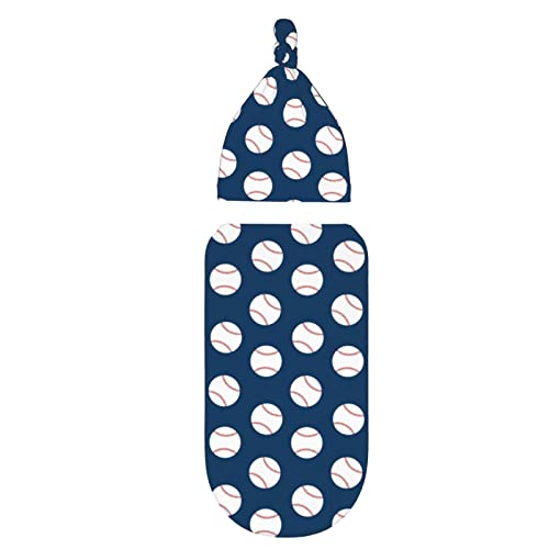 Baseball Blue Newborn Swaddle Blanket Baby Swaddle Blankets Wrap Receiving Blanket Soft Stretchy Sack With Beanie Hat Sets Gift For Infant Boy Girl #TOP7