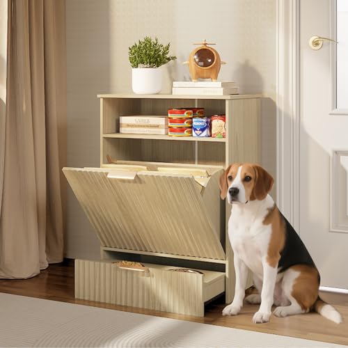 Erinnyees Dog Feeding Station Dog Food Storage Container with Raised Bowls Pet Feeder Station Food Cabinet for Toy Feeding Watering Supplies