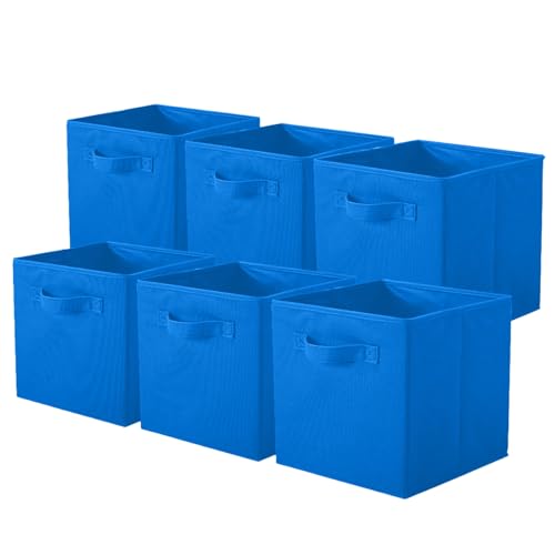 PowerKing Collapsible Storage Cubes, Farbic Storage Bins, Royal Blue, 6Pack