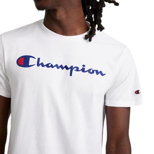 Image of Champion Men's Graphic Short Sleeve T-Shirt, Standard Fit, Classic Script Logo, Midweight 100% Cotton