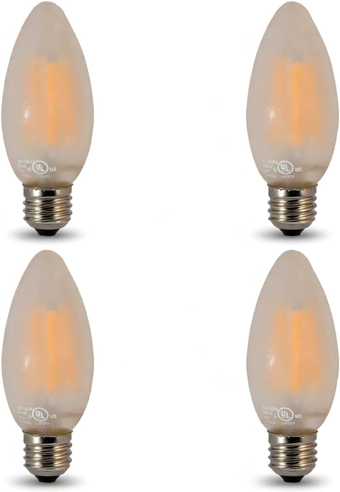 SleekLighting 6-Watt E12 LED Filament Candelabra Light Bulb - Dimmable (60W Incandescent Replacement) - Warm White 2700K Decorative Chandelier Bulb - E12 Base 4pack (Torpedo Frosted)