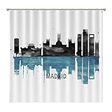 Yinrune Spain Madrid City Silhouette Landscape Reflection Skyline Waterproof Polyester Fabric Shower Curtain with Hooks 72x72in Shower Curtains Sets Bathroom Decor