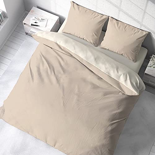 Perlarara Bettwäsche-Set für Doppelbett, 250 x 220 cm, Überschlag aus 100 % Baumwolle, Bettbezug für Doppelbett, Maxi, hergestellt in Italien, Elfenbein 301/Beige 478 Cover
