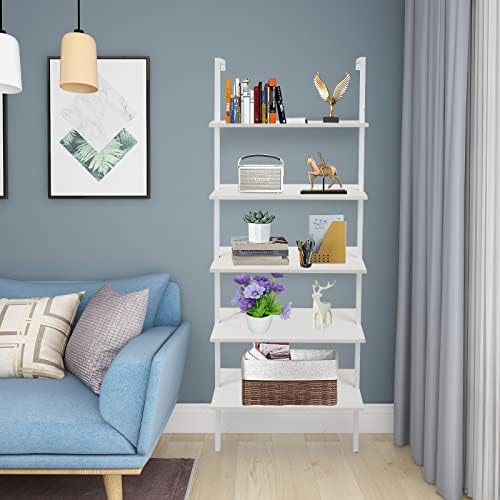 5 Tier Ladder Bookshef, Wall Mounted Bookcases with Stable Metal ...