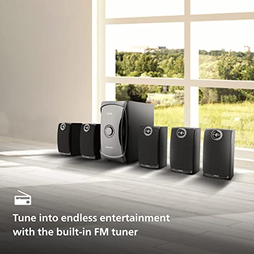 Image of Philips Audio TAV7587 5.1 Channel 100W Bluetooth Multimedia Speaker System with 5x15W Satellite Speakers, Multi-Connectivity Option with Supporting USB, AUX, FM & Remote Control (Black)