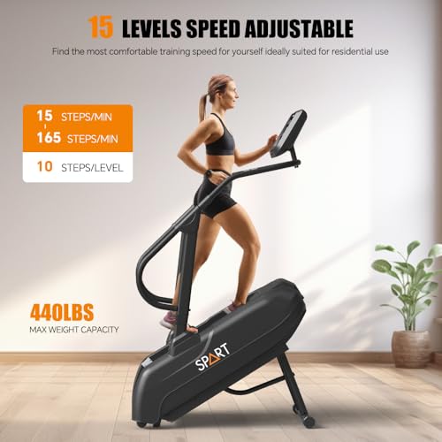 SPART Stepper Machine, Continuous Stair Stepper with LED Screen, Commercial Grade Stair Climber Exercise Machine with 15 Resistance Levels for Cardio, 440LBS, 15-165 Steps/Minute, Black - Thumbnail 7
