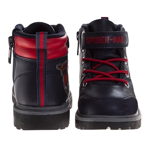Josmo SpiderMan Boots for Boys MidCalf Zipper and Strap Closure - Spidey Workboot Construction Boot Trekking Walking Hiking Climbing (Sizes: 7-10 Toddler / 11-12 Little Kid)3