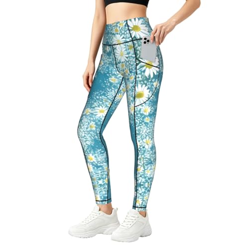 Leggings de margaritas con bolsillos mallas elasticas de entrenamiento para mujer 1