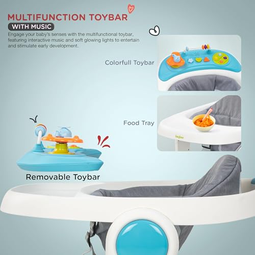 Image of Baybee Baby Walker with Rocker, Kids Walker with 3 Adjustable Height, Foot Mat, Rocking, Wheel Lock & Musical Toys| Activity Walker for Baby Kids | Push Walker Baby 6-18 Months Boy Girl (Blue)