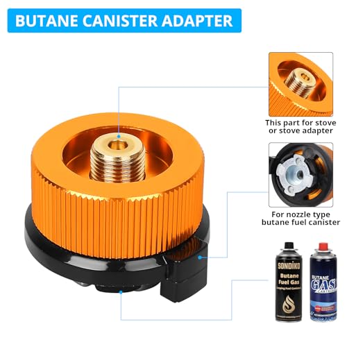 Sondiko Butane/Isobutane Refill Adapter, Fuel Transfer Device, Gas Converter Isobutane Canister Shifter, Gas Saver Plus for Fuel Canister, Backpacking Camping Stove, Burners