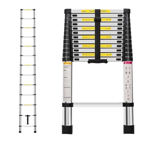 Neo Extendable Portable Foldable Telescopic Ladder Multi-Purpose Steel Telescoping Ladder Sturdy Loft Ladder with EN131 Certificate (3.8M)