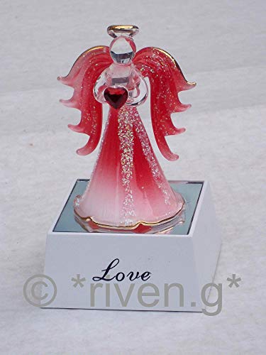 Ange de l'amour, cœur rouge, ailes pailletées et robe et base lumineuse LED.