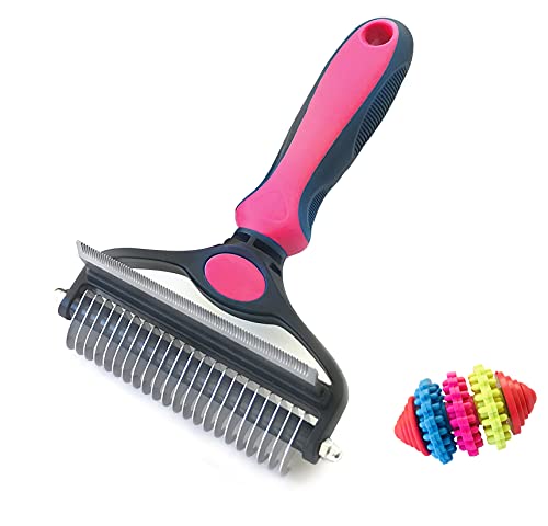 LRECNOM Pet Grooming Brush, 2 in 1 Safe Undercoat Rake Dematting Tool for Dogs & Cats, for Deshedding, Mats and Tangles, Especially for Medium and Long Hair(Large, Red)