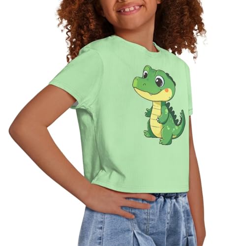 Image of Girls Summer Crop Top Outfits Short Sleeve T Shirts Kids Cute Clothes Tees Blouse