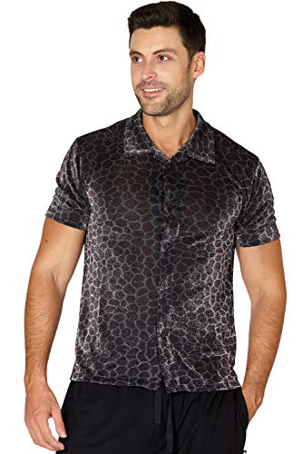 INTIMO Mens' Animal Print Sparkle Button Up Sleep Shirt