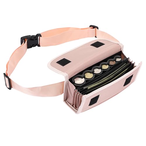 BSTKEY US Coin Holder Coin Dispenser, Fanny Pack with Banknote Waiters Purse Coin Sorter Coin Organizer, Coin Storage Bag with Belt for Waitress Server Collector Cashier Change （Pink）