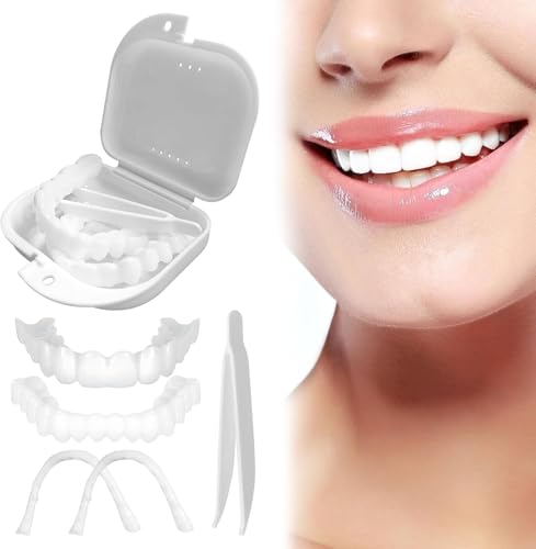 False Teeth Set for Adults Instant Veneers Dentures Fake Teeth Braces Whitening Cosmetic Tooth Covering Snap on Smile Teeth Cosmetic Veneers Teeth Temporary Dentures Top and Bottom