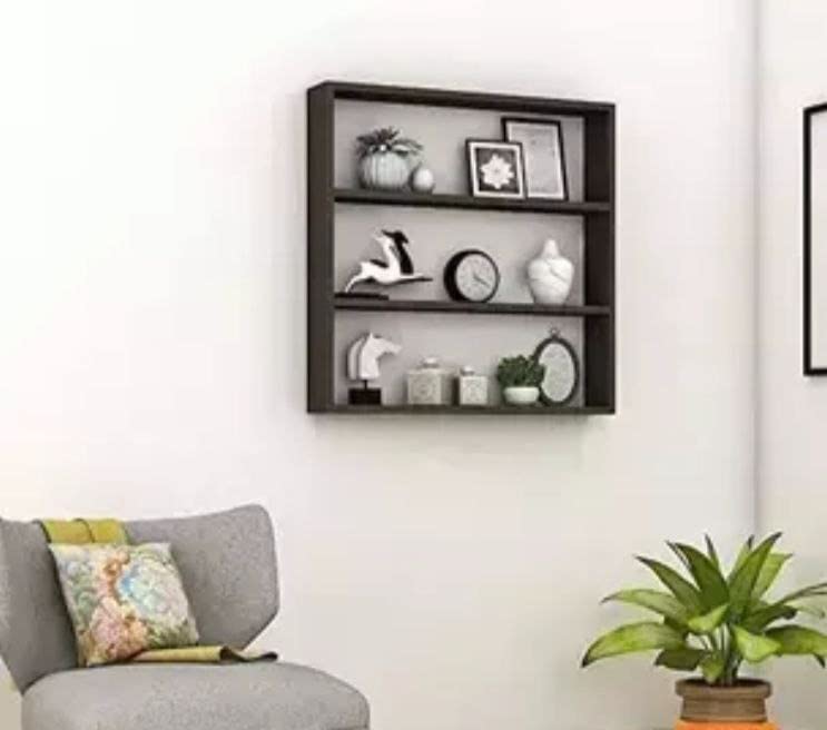 Image of OXMIC Book Shelf | 3 Tier | Wall Mounted Kitchen Storage Rack | Durable & Long Lasting Engineered Wood Wall Mounted Shelf | Wooden Wall Shelf | (Black)