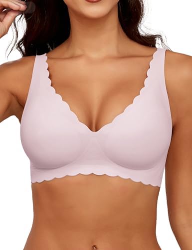 Women's No Underwire Wireless Bras Seamless Full Coverage Support Scalloped Wave Padded Bralette Daily Wear