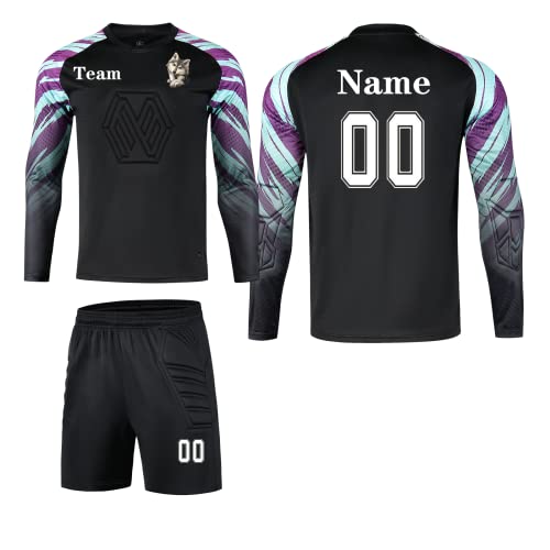 LAIFU Juego de camiseta de portero personalizado para adultos y niños, camiseta de portero con el nombre del equipo., Black Jersey & Shorts, S Cover
