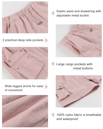 Image of Rolanko Girls Cargo Shorts Lightweight Parachute Short Pants with Pockets Summer Cargo Shorts for Kids Casual Hiking Sports