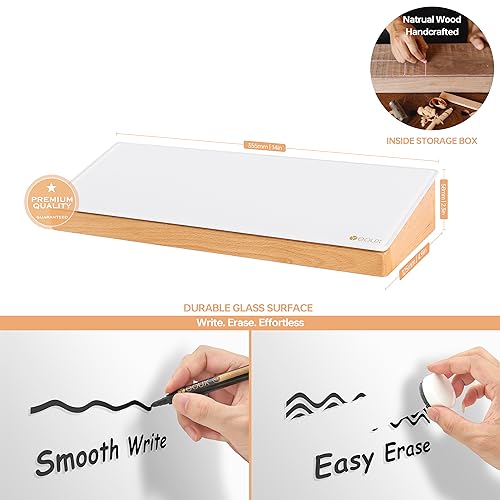Desktop Glass Dry Erase Whiteboard with Wooden Storage Box for Office Supplies, Keyboard Stand, Desk White Board with Drawer for Stationary, Marker & Eraser Included, Yeoux (White) - Image 6