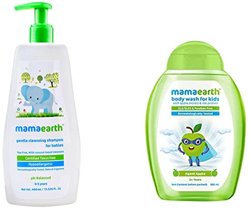 Image of Mamaearth Gentle Cleansing Natural Baby Shampoo, 400ml (White) & Agent Apple Body Wash for Kids with Apple Oat Protein - 300 ml, 1 count