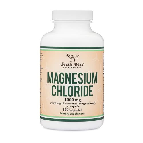 Magnesium Chloride (Cloruro De Magnesio) - 180 Capsules 1 000mg Per Serving Supports Digestive and Bone Health - Non-GMO and Gluten Free by Double Wood Supplements