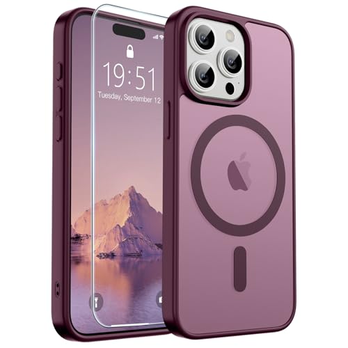 Image of SUPFINE Magnetic for iPhone 15 Pro Max Case (Compatible with MagSafe) (Military Grade Drop Protection) Slim Translucent Matte Shockproof with Anti-Fingerprint Phone Case,Wine Red