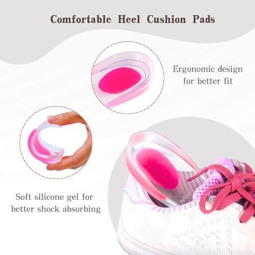 Image of Heel Cups, Gel Cushion Pads for Spur Relief Heel Pain Shock Absorbing and Heel Support, Shoe Pads for Women Size 9-13, 2 Pairs