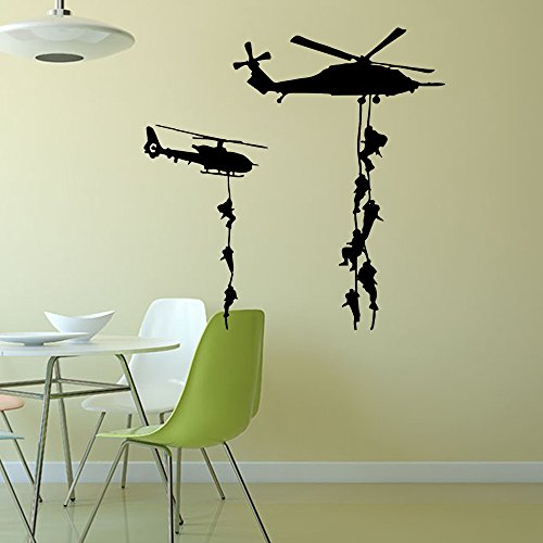 Cool Helicopter Army War Soldier Wall Stickers Vinyl Art Decals Vinyl Quote Diy For Kids Teens Boys Guy Men Marines Military Families Fans Bedroom Playroom Living Room Home Decor Wall Quote 22X22" #TOP5