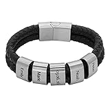 Heideman Armband Herren aus Leder schwarz matt Lederarmband mit 5 Gravurplättchen Elian für Männer Leder Länge 21cm