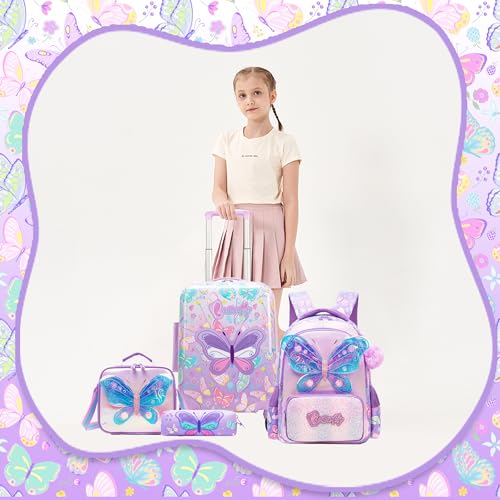 Kid’s Luggage Set 5 Piece Suitcase Set 16’’ Hardside Luggage with Spinner Wheels Girls Carry on Toddler Travel Rolling Suitcase Carry on Luggage Airline Approved3