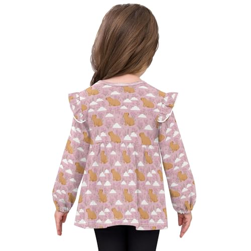 Capybaras Flowers Cloud Girls Shirts Cotton Long Sleeve Ruffle Toddler Tee Tops4