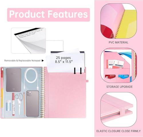 Image of HAUTOCO Leather Clipboard Folio, Spiral Organizer with Notepad & Storage