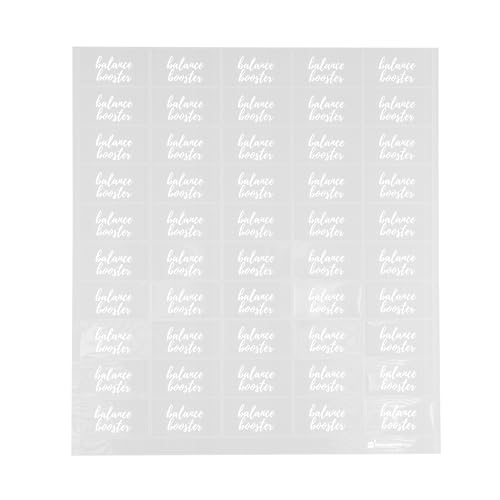 Restaurantware-1.9 x 1 Inch Balance Booster Juice Bottle Labels, 100 Self-Adhesive Labels For Bottles - Resists Condensation, For Drink Pouches, Clear With White Font Plastic Water-Resistant Labels