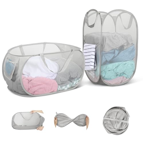 WUFANC Faltbarer Wäschekorb 2er-Pack Grau D06-107-04