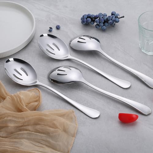 E-far Large Serving Slotted Spoons Set of 4, 9.8 Inch Stainless Steel Serving Utensils Set, Big Buffet Spoons for Party Catering Wedding Kitchen Restaurant, Dishwasher Safe - Thumbnail 7