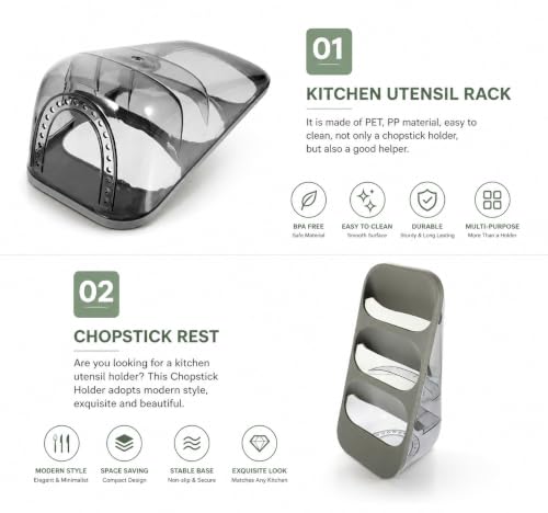 Image of Kitchen Utensil Holder with Drain Tray & Dustproof Cover | 3 Compartment Cutlery Organizer | Self Draining Countertop Storage Rack for Spoons Forks Chopsticks Kitchen Accessories (Grey)