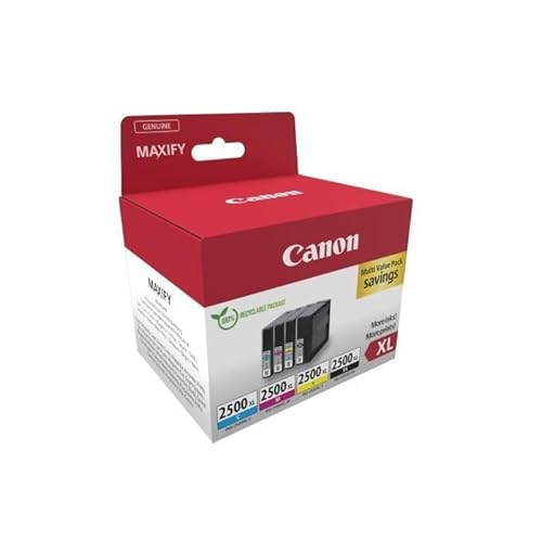 Canon PGI-2500 XL C M Y BK Vorteilspack 4 Tintenpatronen größere Reichweite XL (Schwarz XL, Cyan XL, Magenta XL, Gelb XL) Original [Umweltfreundliche Recycle-Kartonverpackung 2024]