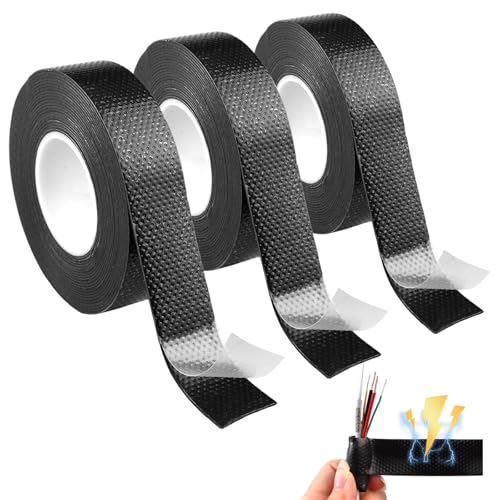 3 Piezas Cinta Silicona Autofusión, Cinta Aislante Negra, Cinta Eléctrica De Caucho Impermeable, Cinta Adhesiva Cinta Vulcanizada para Instalaciones Eléctricas, Proteger, Agrupar y Reparar, 5m x 22mm