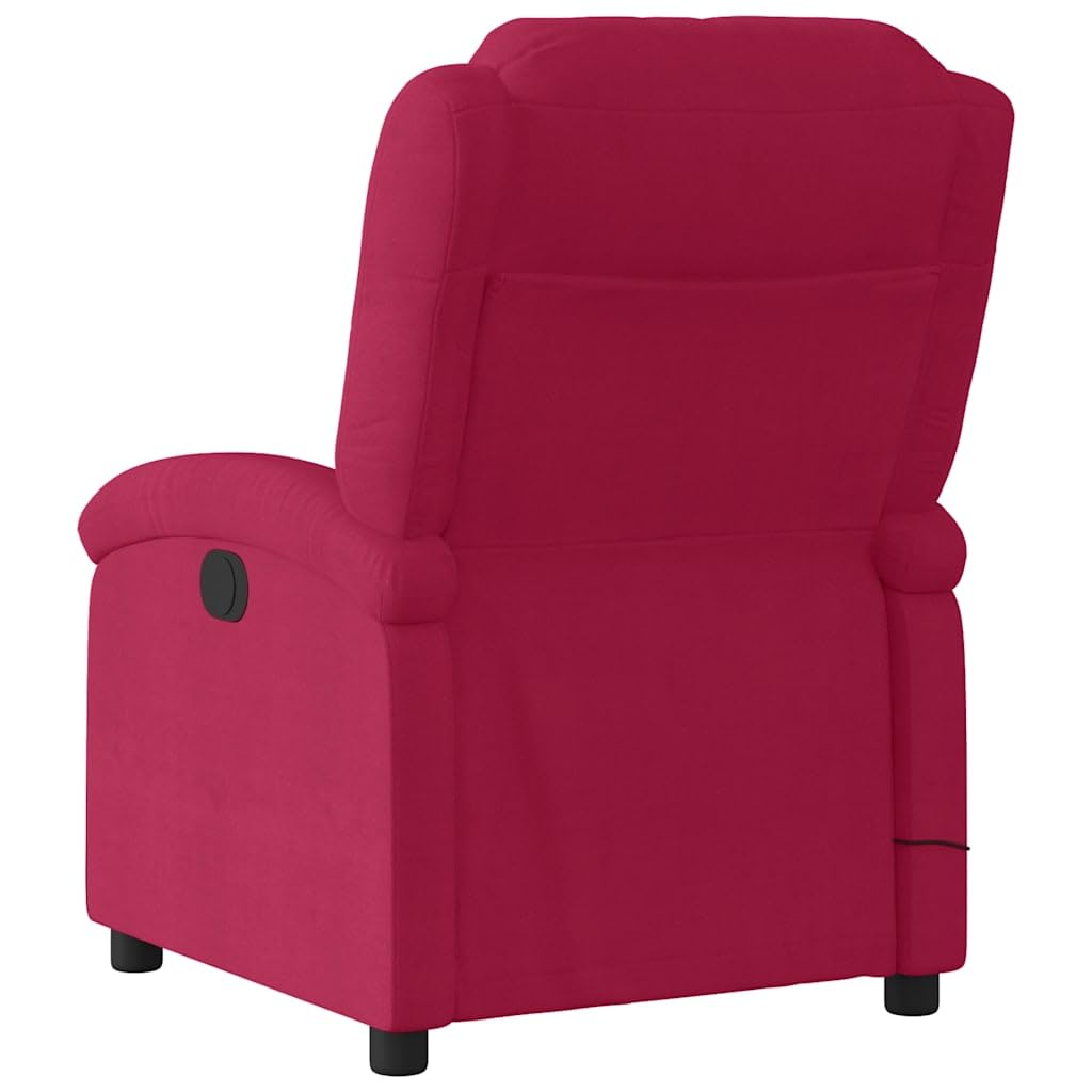 Massagesessel Weinrot Samt mit 6-Punkt-Vibrationsmassage, manuelle Liegefunktion bis 135 Grad, Holz-Metall-Rahmen, Seitentasche, 71x86,5x99,5 cm für Wohnzimmer und Schlafzimmer Relaxsessel