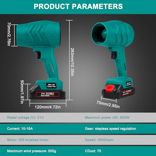 Turbo - Soplador de aire secador de coche de 800 W - Soplador de alta potencia de 35000 RPM para coches, sofás, camping, talleres, colchones de aire y juguetes