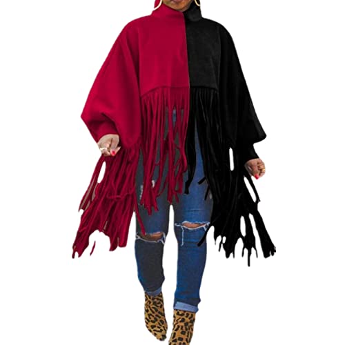 HPollCZMdmaDY Femmes Grande Taille Frange Hauts Vintage col roulé Gland Sweat à Manches Longues Manteau Cover