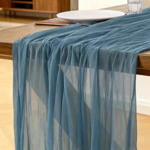 Käsetuch Tischläufer Nebelblau 300 x 90 cm Boho Gaze Tischläufer Cheesecloth Läufer für Hochzeit Geburtstagsfeiern Babypartys Weihnachten und Silvester von Tisch Dekoration