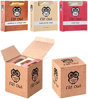 Fat Owl Products Handmade Natural Soap Bars - Palm Oil Free, Organic Bar Soap for Men and Women - Cold Pressed, Fragrance Free 3.5 oz Body Soap Bars (Cinnamon and Orange, Shea Butter, Rose)