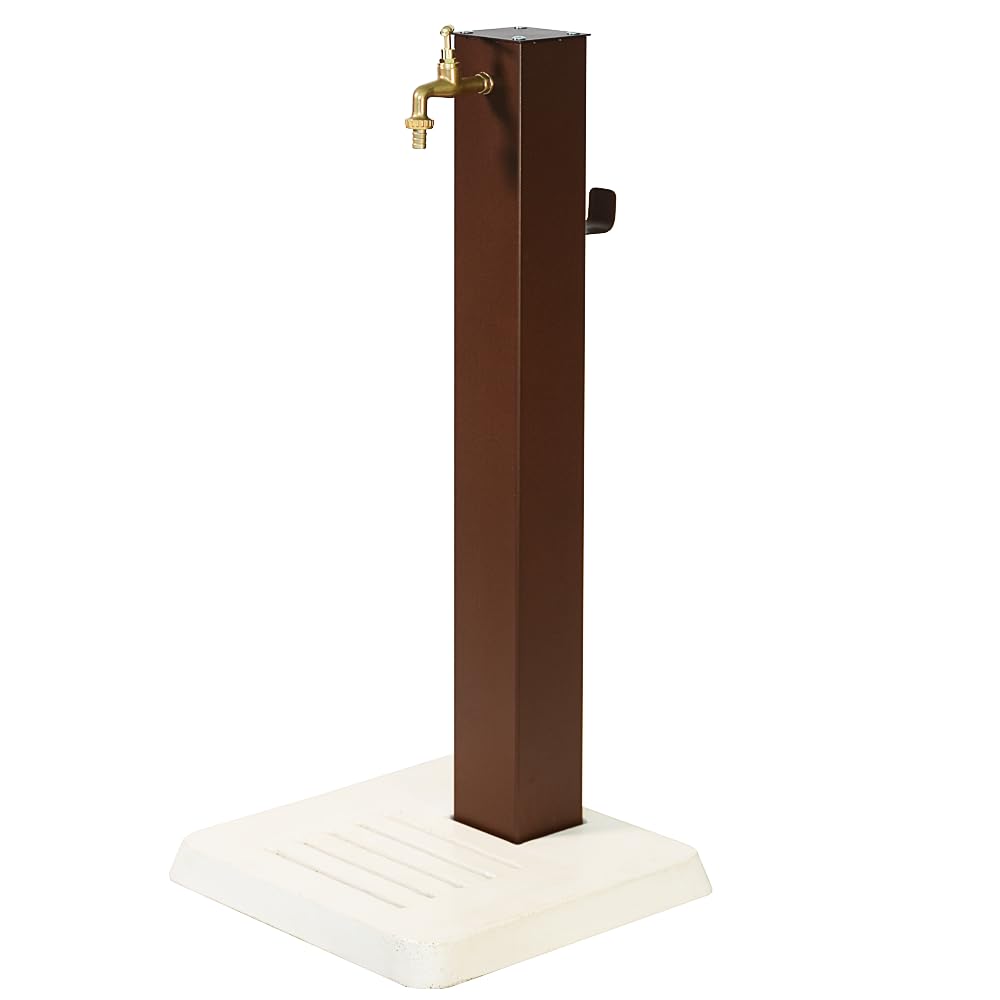 Fontana da Giardino Corten con Base in Cemento, Fontana da Esterno in Acciaio Verniciato, Rubinetto in Ottone con Tubo Flessibile e Raccordo, Fontanella Decorativa per Esterni Made in Italy