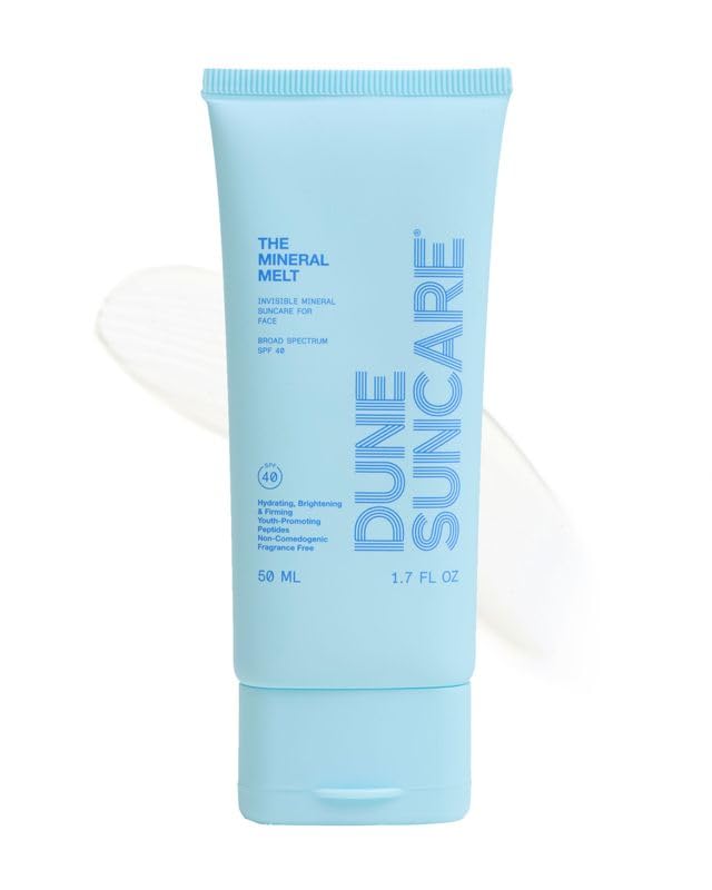DUNE SUNCARE The Mineral Melt SPF 40 – Sheer Mineral Face Sunscreen, Broad Spectrum UVA/UVB, No White Cast, Fragrance-Free, Hydrating Anti-Aging Sunblock with Peptides & Vitamin E, 1.7 Fl Oz