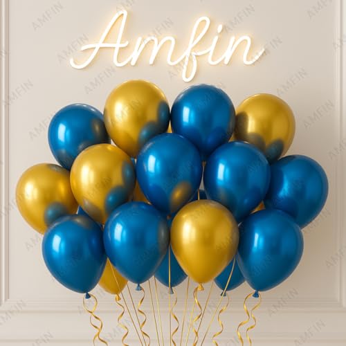 AMFIN (Pack of 10) 10 inch Metallic Chrome Balloons. Birthday, Anniversary Decoration Items - Gold, Dark Blue - Image 6